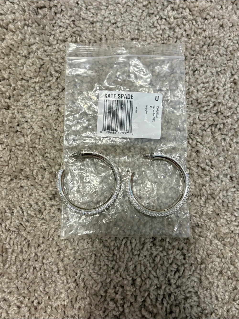 NEW kate spade Silver Pave Crystal Hoop Earrings